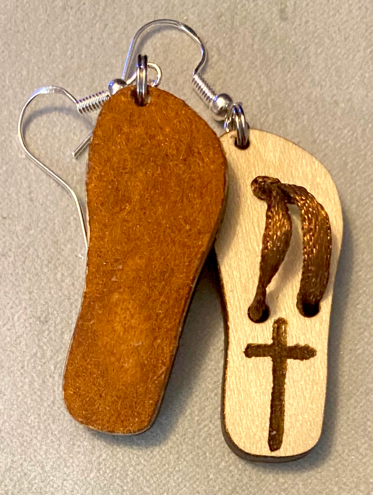 Wooden Cross – Brown Flip Flop Earrings 2
