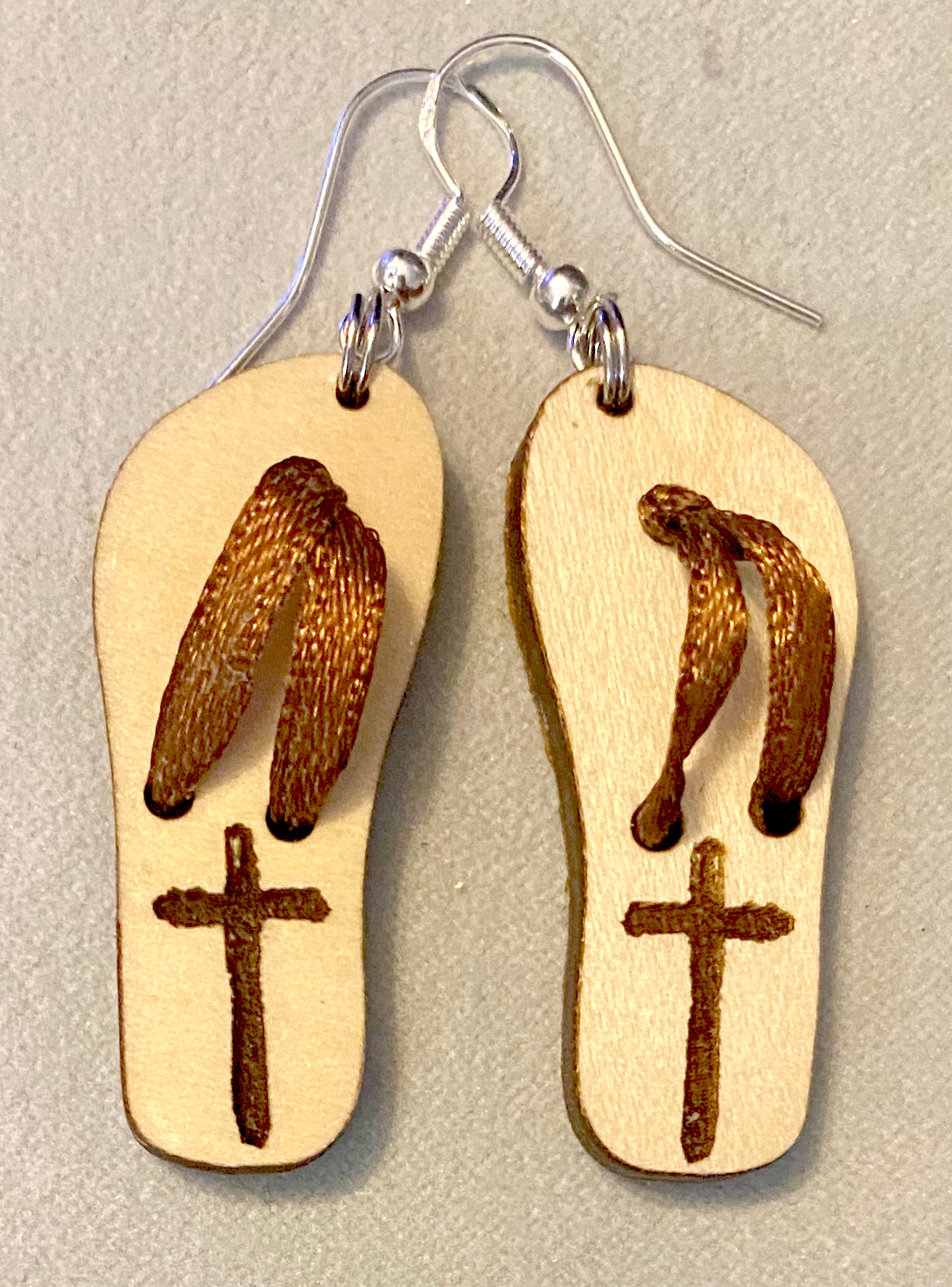 Wooden Cross – Brown Flip Flop Earrings